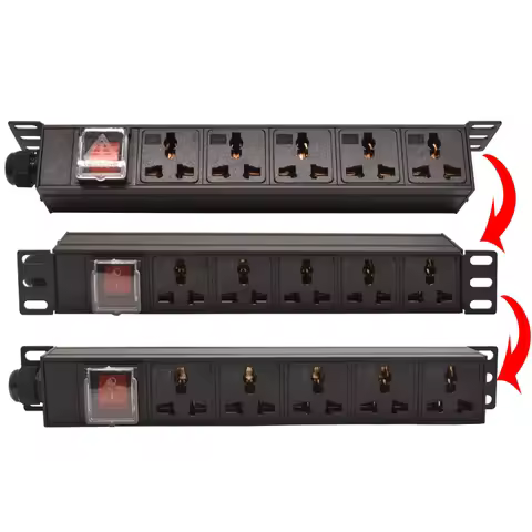 PDU Power Strip 180 ° rotation Mount Rack Desktop Power Socket 5 Ways Outlet Switch