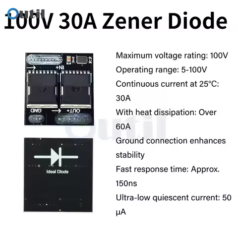 Ideal Diode Module 100V/30A 60V/10A Anti-Backflow Rectifier Ultra-Low Power Consumption Battery Prot