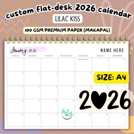 A4 2026 ARTYCO PERSONALIZED FLAT DESK CALENDAR PLANNER CUSTOMIZED PLANNER LILAC KISS
