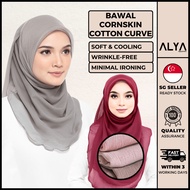 Bawal Cornskin Cotton Curve ( Alya Apparels / Ironless / Plain Tudung / Hijab / Bawal Sqaure Shawl )