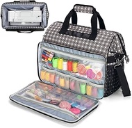 Teamoy Sewing Machine Tote with Top Wide Opening, Universal Carrying Bag Compatible with Most Standard Singer, Brother, Janome Machine and Accessories, Gray Dots