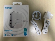 99% New MOMAX ONEPLUG 100W 4-Port GAN Desktop Charger UM33 GAN 100W 氮化鎵PD充電器白色+1USB Lightning 線+雙typ