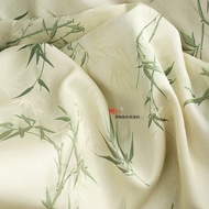 Joy Bamboo Leaf Green Cheongsam Fabric Plant Pattern Creative Printing Dyeing National Style Cheongsam Dress Clothing Designer Fabri