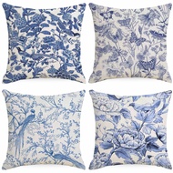 [45cm x 45cm] Classical Blue Purple Flower Pattern Pillow Case Short Plush Cushion Cover Home Decor