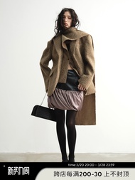 เสื้อสูทผ้าขนสัตว์ลายทางสีเหลืองกระเทียมฤดูหนาว JNYLON พร้อมหมวกไหมพรมแบบถอดได้ ทรงตรง สีสันสดใส ปกต