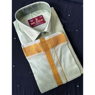 Silk Shirt and Dhoti traditional set for men (pastel colours- green/copper/cream)
