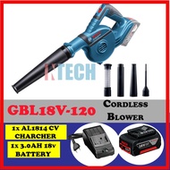 BOSCH GBL18V-120 18V CORDLESS BLOWER C/W 1X  AL1814CV CHARGER + 1X 18V 3.0AH BATTERY