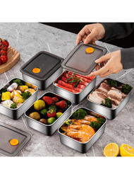 1/4入組不鏽鋼分隔式便當盒（帶蓋），水果和零食的廚房配件，可放冰箱，便於露營和家庭使用的餐食準備容器