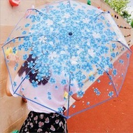 自動開手動開浪漫櫻透明雨傘摺疊文藝小清新粉色印花透明三折傘