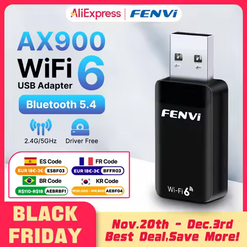 Fenvi AX900 Bluetooth 5.4 USB Adapter WiFi 6 Mini USB Dongle 5G/2.4G Dual Band WiFi6 Network Card Wi
