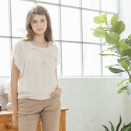 [CUMAR] Unlined Design Chiffon Jacquard Stripe Short-Sleeved Top Grey