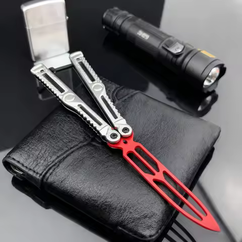 Stainless Steel Butterfly Folding Trainer Pocket Knife All Steel Handle for Outdoor Jungle Camping E