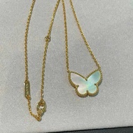 【Pawnable】 (Vca)Van Cleef Lucky Alhambra Pearl White Fritillary Gold Butterfly Necklace Bracelet