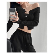 CHU MAN JIA   vintage ngọt ngào và cay gió rỗng một hàng khuy lưu ý hàng dệt kim phụ nữ ngắn xuân th