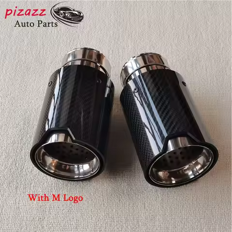 One Piece Car Universal Glossy Carbon Exhaust Pipe For BMW M2 M3 M4 M5 M Performance Silver Muffler 