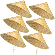 6 Pcs Bamboo Hat Retro Traditional Chinese Style Sun Hat Handmade Asian Straw Hat Conical Hat Bamboo