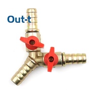 [Out-t] 3 Way Tee Brass Y Shut off Valve 3/8" 10mm Barb Fuel Gas Oil / Valve Clamp New