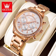 OLEVS Jam Tangan Perempuan Original Waterproof Quartz Steel Chronograph Luxury Watch Women Birthday 