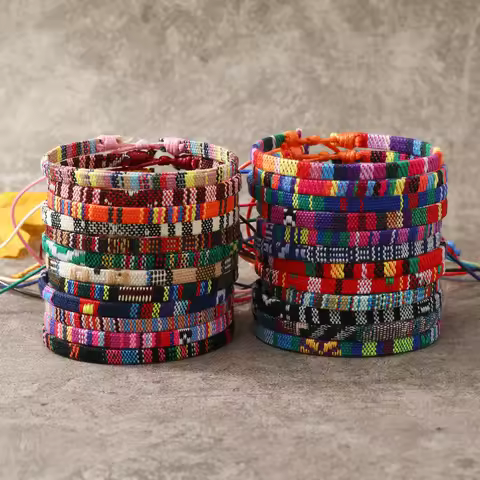 24pcs Bohemian Style Women Bracelets Set, Random Colorful Cloth Art Friendship Surf Bracelet For Men