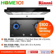 Rinnai Slimline Hood 90cm RH-S329-PBR &amp; Built-In Hob RB-2CGN - LPG / PUB