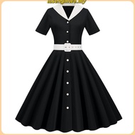 YOF Vintage 1950s Style V-Neck A-line Midi Dress with Belt for Women, Retro Princess Style Lady Dres