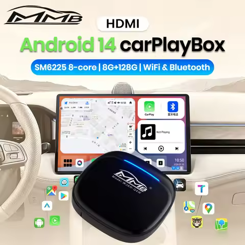 MMB Max 5.0 Smart Box CarPlay Wireless Android Auto AI Box Andriod14 TV Box QCM6225 8Cores 8+128G TF