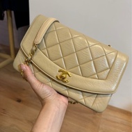 CHANEL VINTAGE 經典 diana 黛安娜 米色 奶茶色 羊皮金釦 戴妃包 黛妃包 斜背包 肩背包 手提包