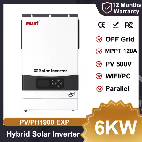 MUST PV/PH1900 EXP 4KW 24V 6KW 48V Hybrid Solar Inverter MPPT 120A PV 500V Pure Sine Wave On Off Gri