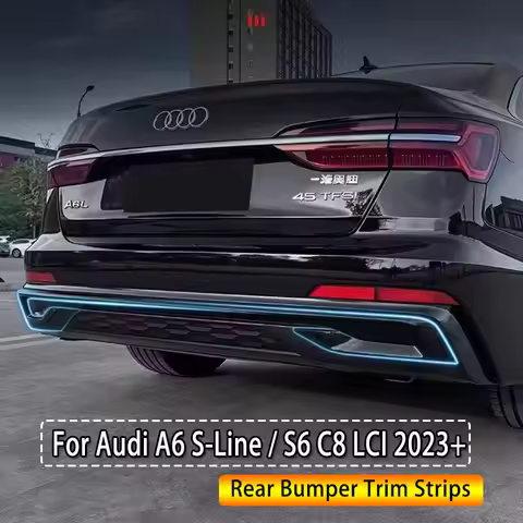 For Audi A6 S-Line S6 C8 Facelift 2023-2025 Sedan Rear Bumper Trim Strips Spoiler Splitter Gloss Bla