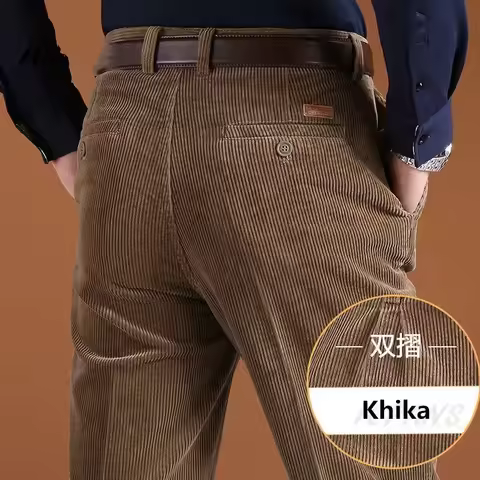Corduroy Pants Men Casual Long Trousers Straight Thick Warm Pants Autumn Winter High Waist Bussiness