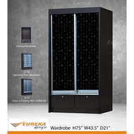EUREKA 3.5ft Antijump 2 Sliding Door Wardrobe/Almari Baju Storage Shelf (Deliver &amp; Installation Klang Valley)