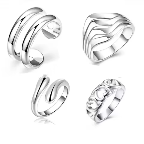 925 Sterling silver 4pc/set fashion Charm Finger Ring Set for Women Vintage Boho Knuckle Party Rings