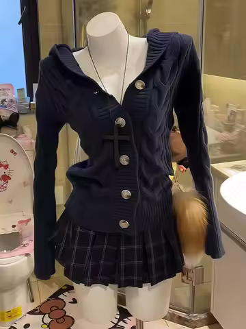 Sweater Femme Outerwears Punk Cardigan Women Winter Clothes Knitwears Casual British style Y2k Femme