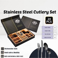 24Pcs DinnerSpoon Fork Set Sudu Garfu Set Cutlery Set Hadiah untuk Pengantin Baru Hadiah Kawin Weddi