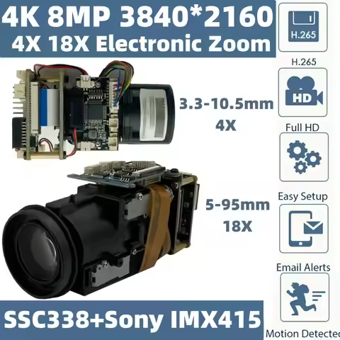 4X 18X Electronic Zoom MStar SSC338+IMX415 3.3-10.5mm 5-95mm 8MP 3840*2160 H.265 IP Camera Module Bo