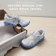 Men's and women's running shoes on cloud 5 white blue