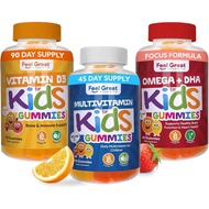 Feel Great Kids Essentail Vitamins Trio - Omega + DHA - Vitamin D - Multivitamin for Wellness & Immu