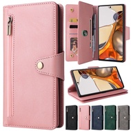 Wallet Rivet Buckle Zipper Leather Case For Xiaomi 11T Xiaomi 11T Pro Flip Cover Xiaomi 11T Pro Anti-drop With Hand Rope Case