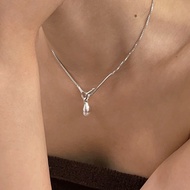 Stainless steel silver pearl branch pendant box chain necklace for women