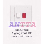 MK Slimline Switch S8423 WHI 1 Gang - 20A - DP Neon
