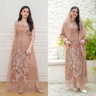 NAMELIS Qiara Dress - Brown Floral Tile Party Dress for Engagement, Pre-Wedding, Eid al-Fitr, Iftar,