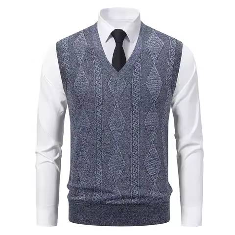 Mens Sleeveless Vest Pullover V Neck Knitwear Business Casual Vest Knit Suit Vest Classic Waistcoat