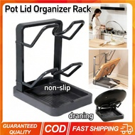 (Local shipping) Double Layer Pot Lid Organizer Rack Draining Storage Rack Pot Lid Non-slip Kitchen 