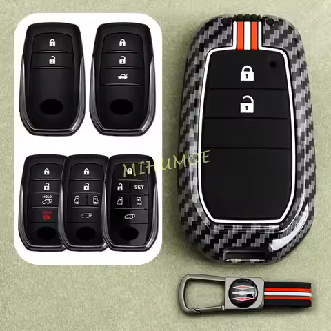Carbon Fiber Car Key Case Cover Chain For Toyota Corolla Yaris Cross Sienna Harrier Prius Hilux Tund