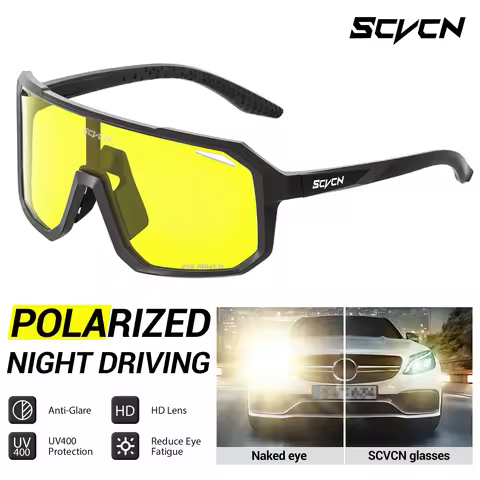 Scvcn Night Vision Sunglasses Yellow Polarized Driving Glasses Cycling Anti-Glare Lens Motorcycle Bi