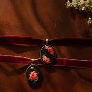 復古刺繡頸鏈| 9月誕生花 大理花