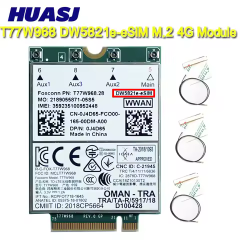 T77W968 DW5821e- eSIM LTE Cat16 4G WWAN Card Module for Lattitude 5420 5424 7424 Rugged Latitude 740
