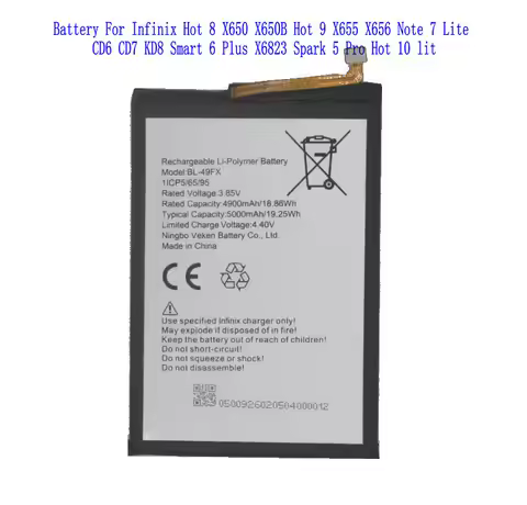 1x 5000mAh BL-49FX Battery For Infinix Hot 8 X650 X650B Hot 9 X655 X656 Note 7 Lite CD6 CD7 KD8 Smar