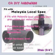 20mm (3/4") 4WAY MALAYSIA SPEC PVC PIPE FITTING, PIPE JOINT FITTING ELBOW CONNECTOR DIY ART (PVC 4 W