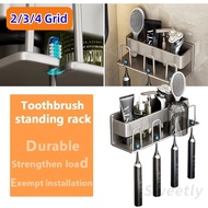 Sweetly 2/3/4 Grid Toothbrush Holder Aluminium Wall Mounted No Punching Toothpaste Rack Dental Cups Bathroom Household Storage Rack